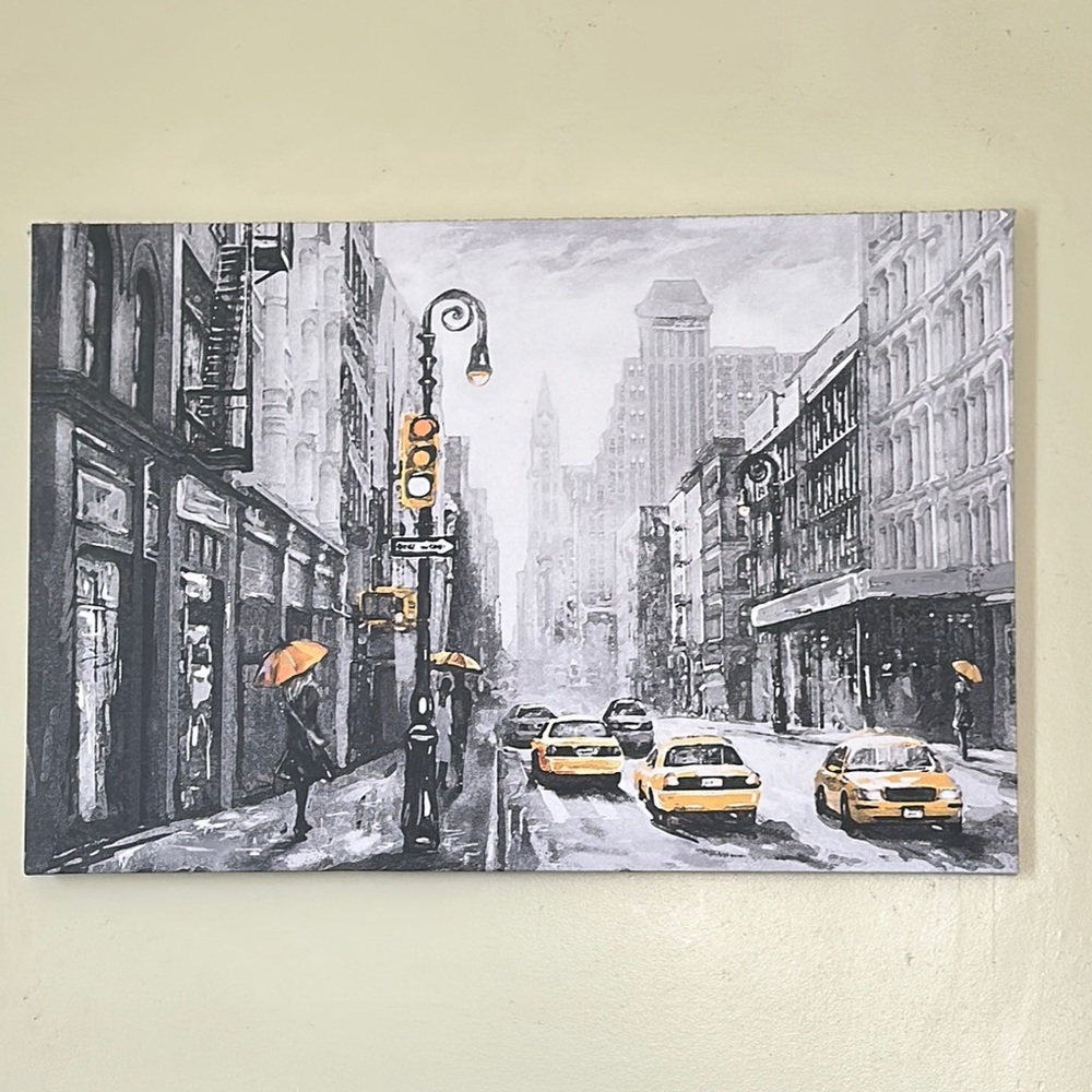 Urban Street Scene Canvas Art in Black, Gray, and Yellow